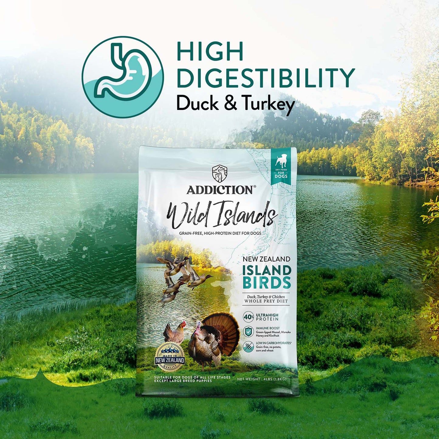 ADDICTION DOG Wild Islands - ISLAND BIRDS Grain-Free, High Protein All Life Stages Dog Food 1.8kg