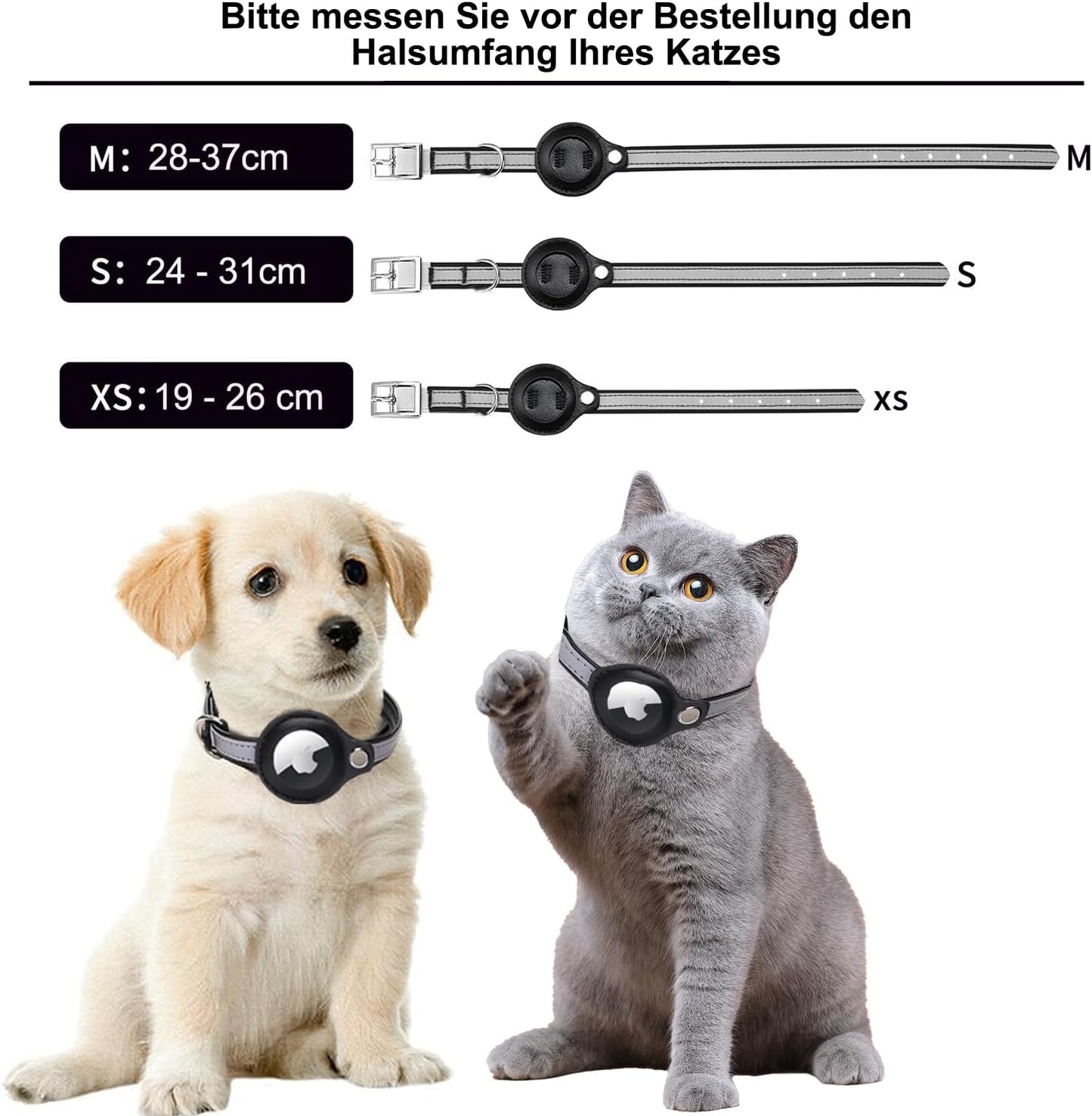 Leather Airtag Cat Collar with Reflective Strip