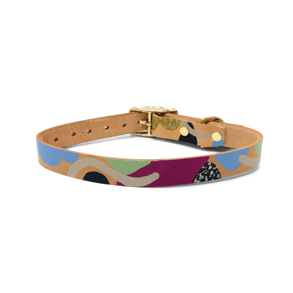 NICE DIGS Snakes & Ladders Leather Dog Collar