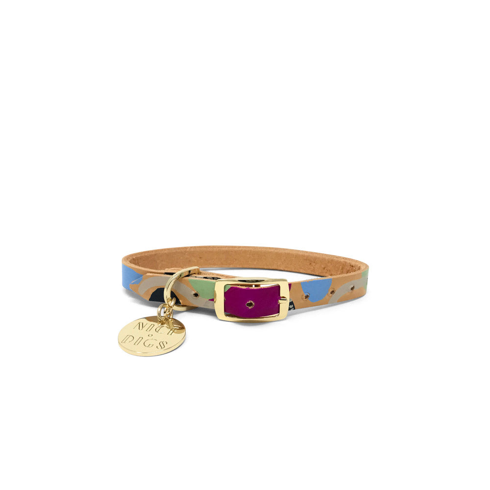 NICE DIGS Snakes & Ladders Leather Dog Collar