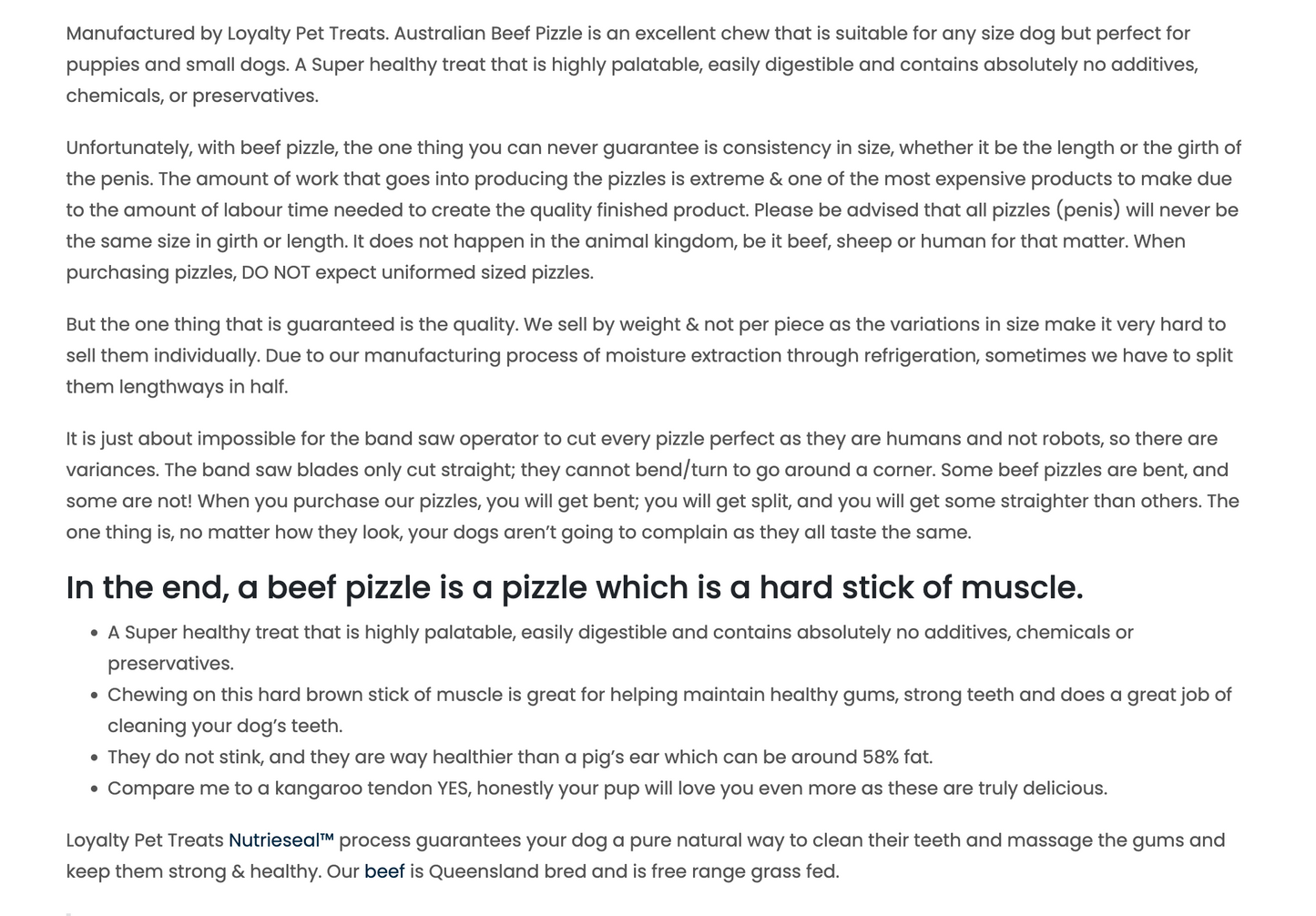 LOYALTY Beef Pizzles 400g