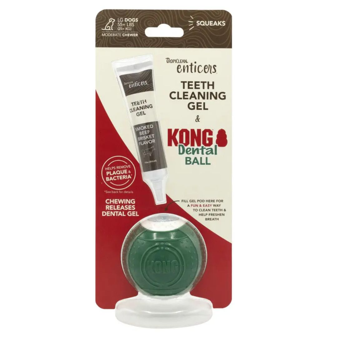 TropiClean Enticers Teeth Cleaning Gel + KONG Dental Ball