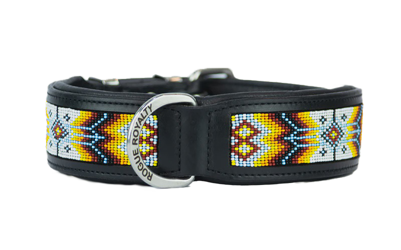 Hand Made Beaded Leather Dog Collar (Wide Fit) - Dakota
