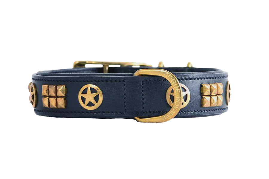 Hand Made Leather Dog Collar - Rogue Ranger Black & Brass