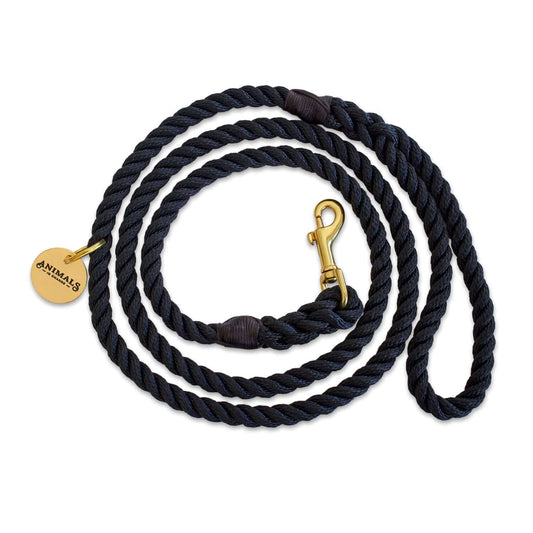 Midnight Black + Brass Rope Dog Leash