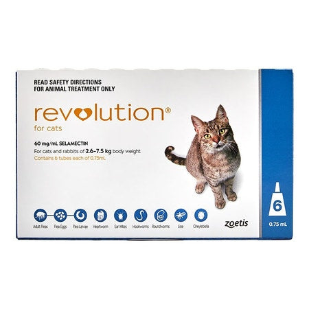 REVOLUTION Blue For 2.6-7.5kg Cats (6 x 0.75mL tubes)