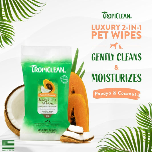 Tropiclean Luxury 2-in-1 Pet Wipes / Papaya & Coconut / 100pk