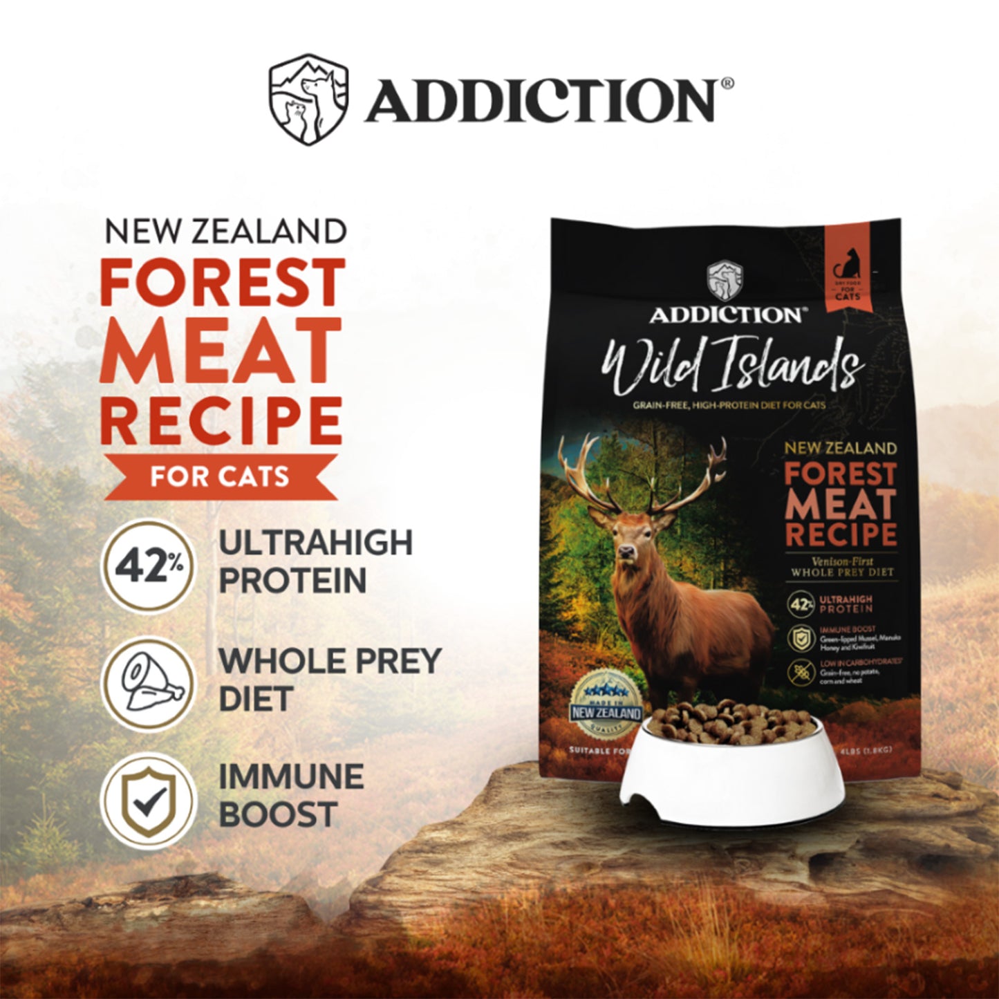 ADDICTION CAT Wild Islands - Forest Meat  Grain-Free, High Protein  All Life Stages Cat Food 1.8kg