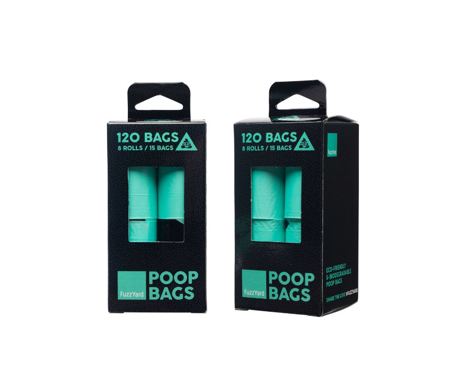 Fuzzyard Poop Bags - BPI-Certified Compostable - 8 Rolls Per Box (120 Bags)