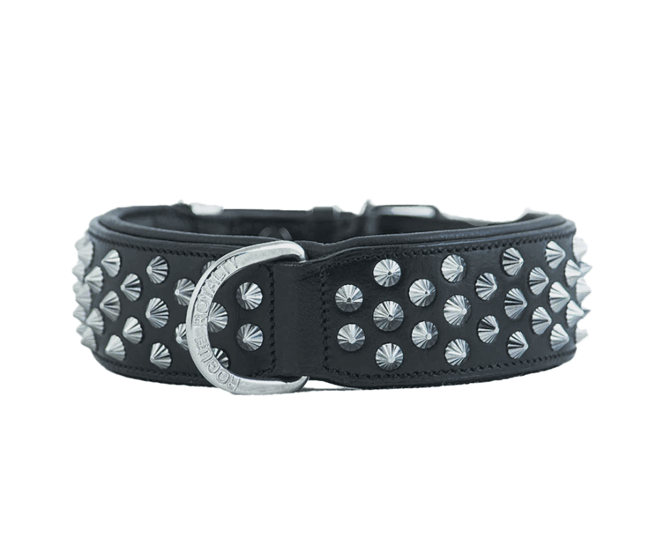 Hand Made Leather Dog Collar - Imperial Black & Chrome (Wide Fit)