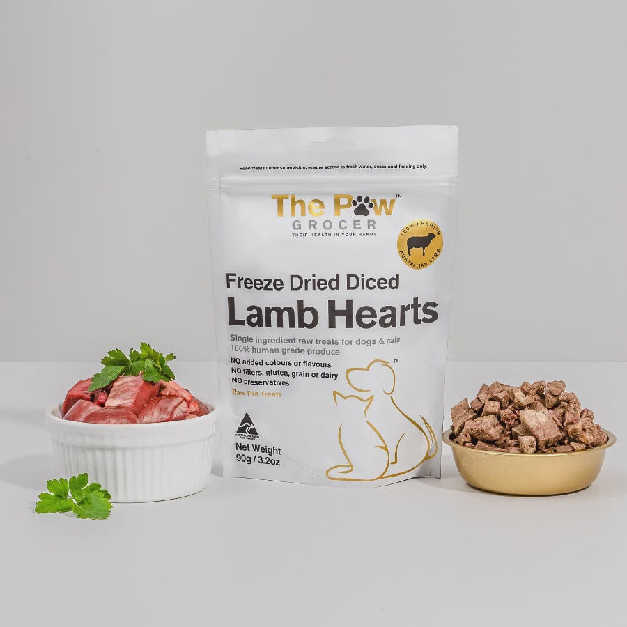 THE PAW GROCER Freeze Dried Diced Lamb Hearts 90g