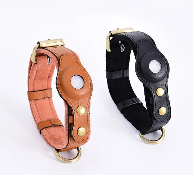 Leather AirTag Dog Collar by Dogs in Town