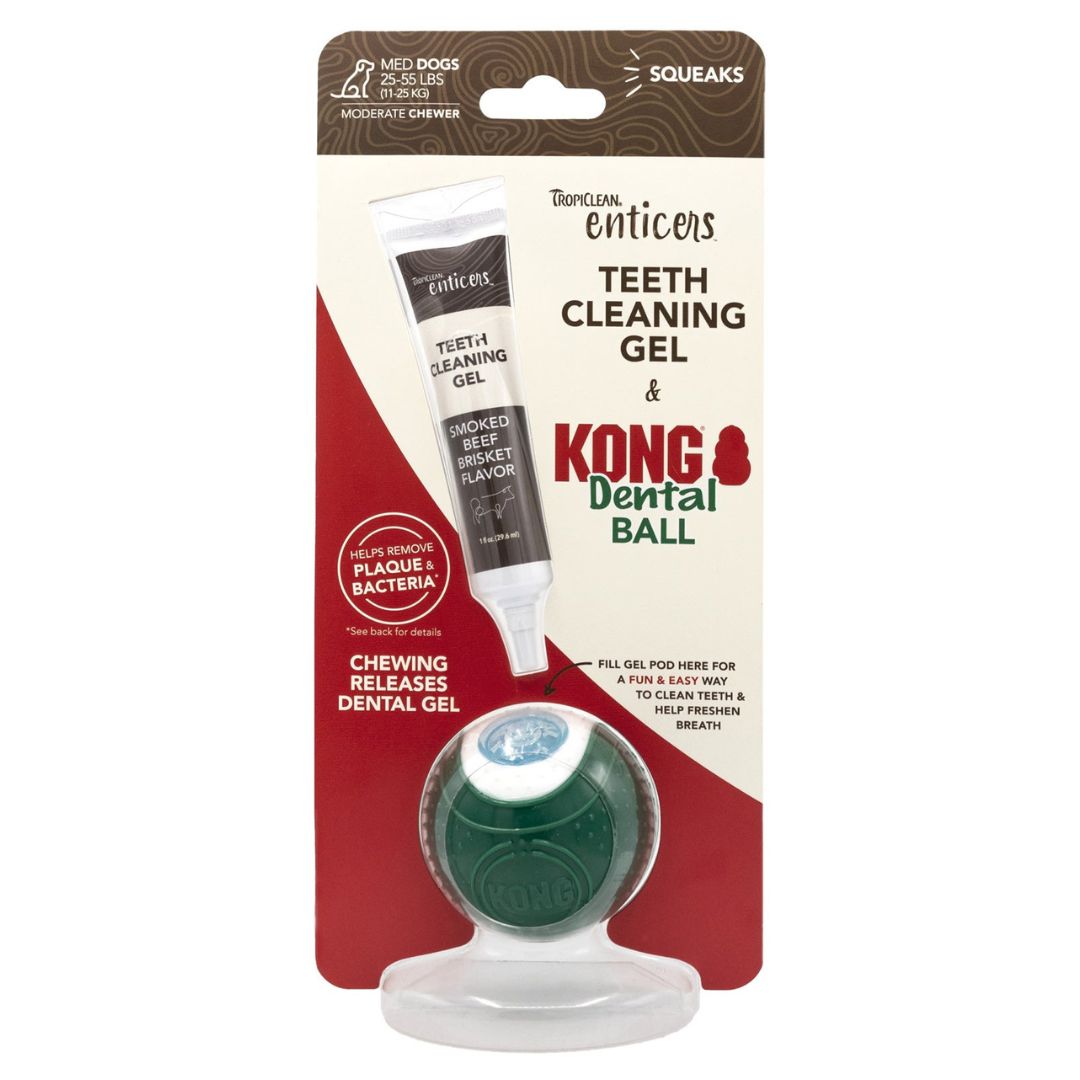 TropiClean Enticers Teeth Cleaning Gel + KONG Dental Ball