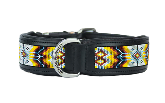 Hand Made Beaded Leather Dog Collar (Wide Fit) - Dakota