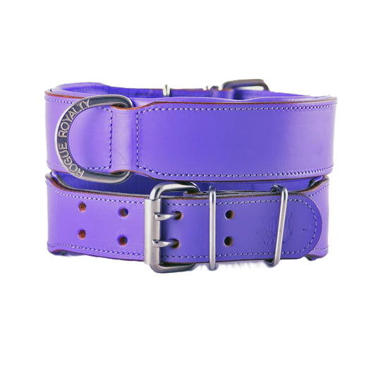 Hand Made Leather Dog Collar - Classic Purple (Wide Fit)