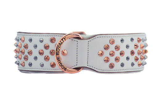 Hand Made Leather Dog Collar - ICED OUT ROSE GOLD (Wide Fit)