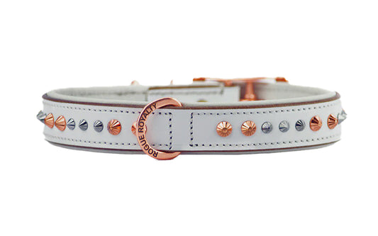 Hand Made Leather Dog Collar - Iced Out Rose Gold (Slimfit)