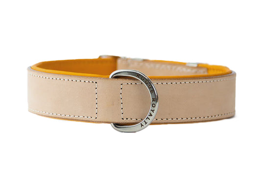 Hand Made Leather Dog Collar- Classic Buckskin & Chrome (Regular Fit)