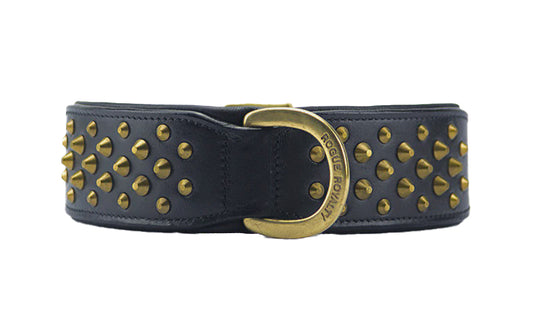 Hand Made Leather Dog Collar - RuffNeck Black & Brass (Wide Fit)