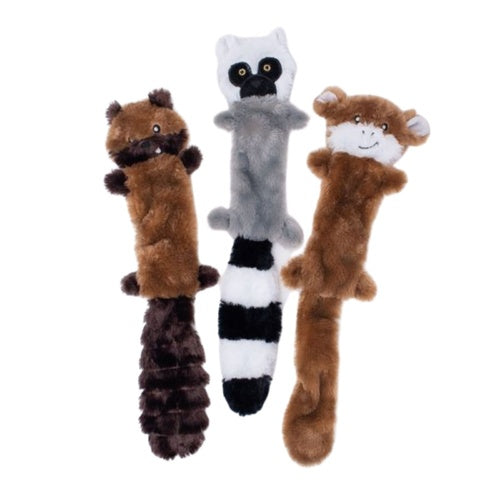 Zippy Paws Skinny Peltz No Stuffing Squeaker Dog Toy-  Chipmunk, Lemur & Monkey 3-Pack