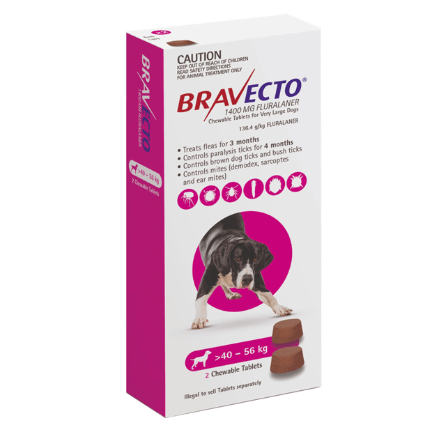 BRAVECTO VERY LARGE DOG PURPLE 1400MG >40-56KG (1 Chewable Tablet)